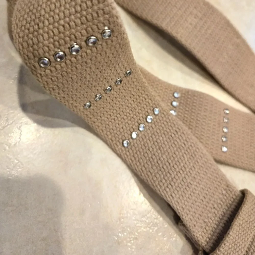 Woven Belt with Rhinestone Studs Tan